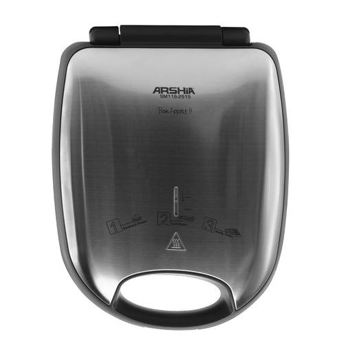 Arshia 4-Slice Sandwich Maker – 3-in-1 with Grill, Waffle & Sandwich Plates, 1200W, Non-Stick