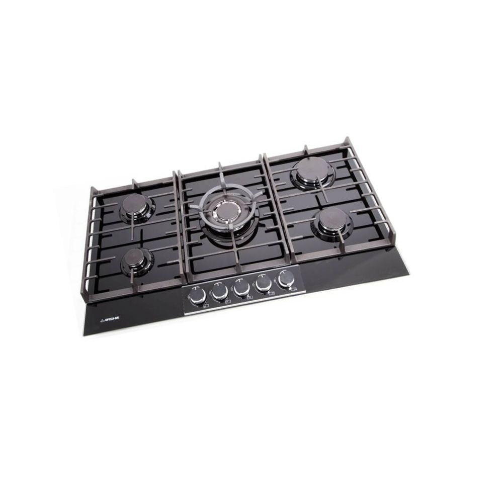Arshia Built-In Stove Glass – 5 Burners, Stainless Steel & Glass Design, Energy-Saving Direct Flame