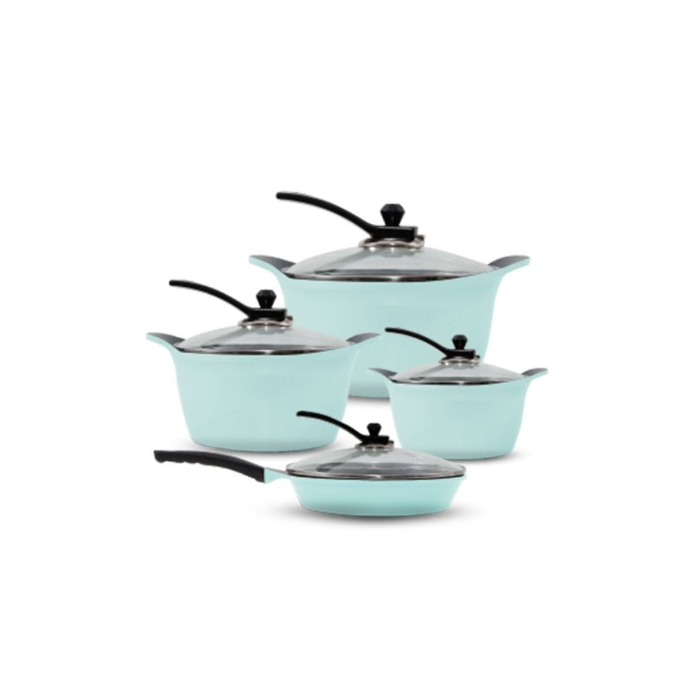 Arshia Granite Cookware with Glass Lid 8pc Set Mint Dari Home
