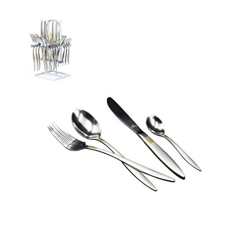 Gold 24pc Cutlery Set with Stand