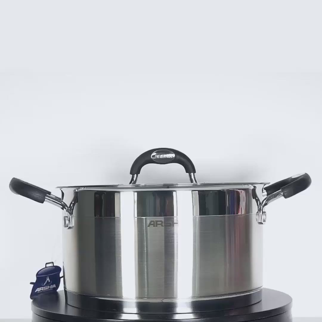 Arshia Stainless Steel Casserole with Glass Lid 24cm