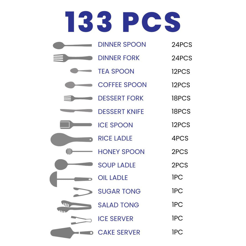 Arshia Wooden Case Stainless Steel Cutlery Set 133pcs Gold