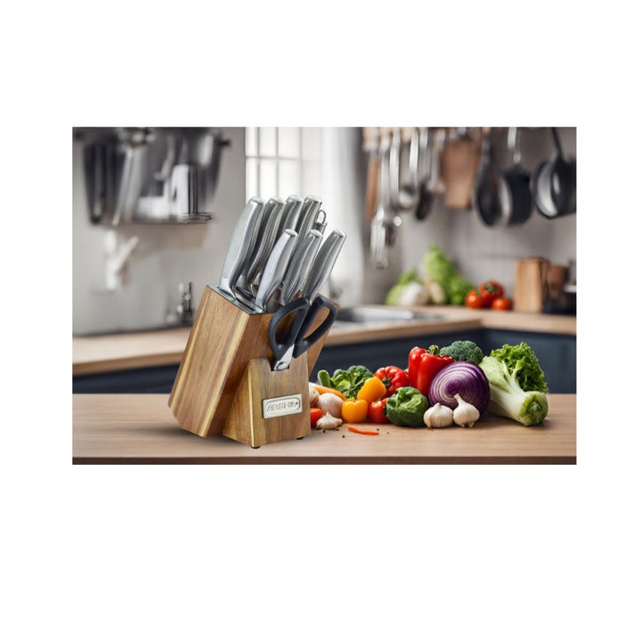 Arshia German Steel 10pc Kitchen Knife Set Wooden Block