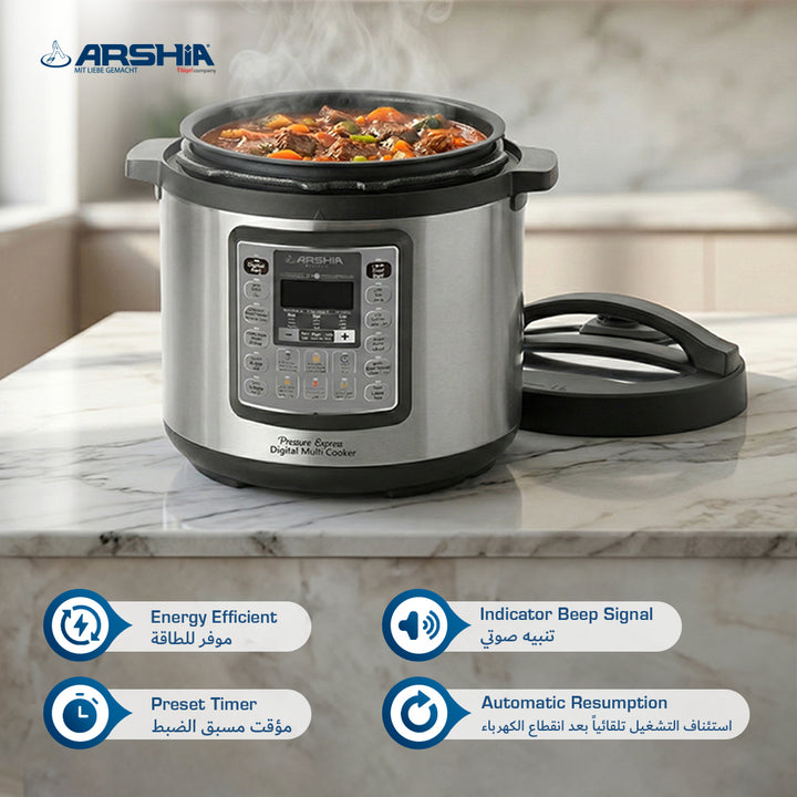 Arshia stainless Steel Digital Pressure Cooker 6L