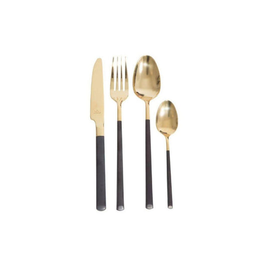 Arshia 24-Piece Stainless Steel Cutlery Set – Gold & Black | Elegant Flatware Set for Dining, 18/10 Steel, Dishwasher Safe