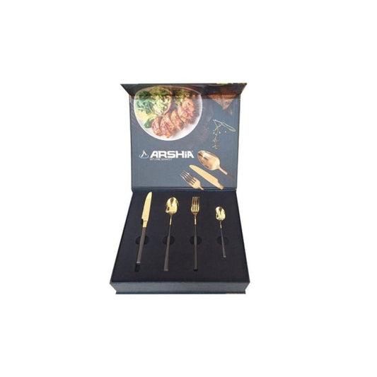 Arshia 24-Piece Stainless Steel Cutlery Set – Gold & Black | Elegant Flatware Set for Dining, 18/10 Steel, Dishwasher Safe