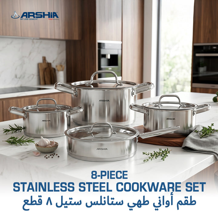 Arshia Cookwares Cookwares Set Stainless Steel Stainless Steel Cookware Set 8pc Premium Quality