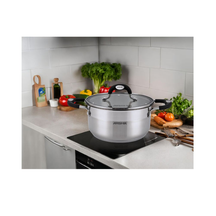 Arshia Stainless Steel Casserole with 2 lids 22cm