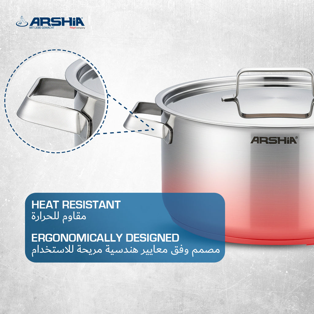 Arshia 8-Piece Stainless Steel Cookware Set – 3-Layer Base, Heat-Resistant Handles, Induction Compatible
