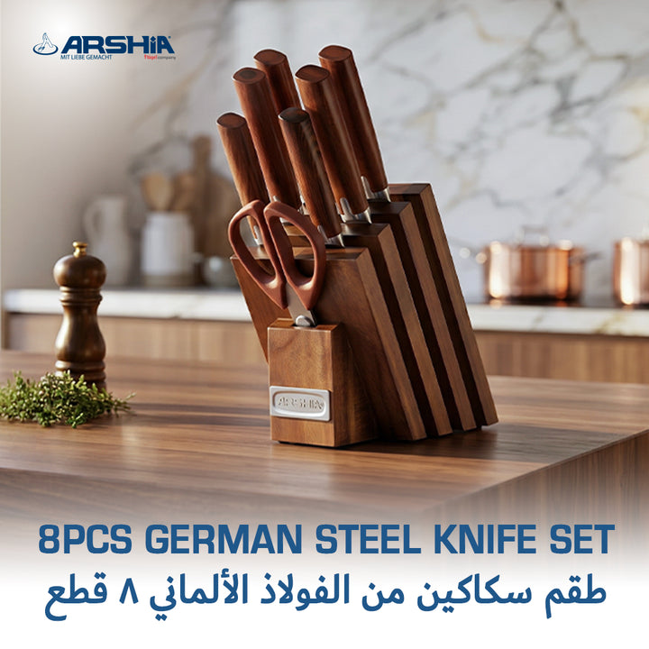 Arshia 8-Piece German Steel Knife Set with Wooden Block