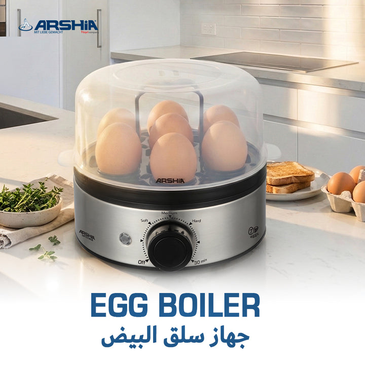 Arshia Egg Boiler – 7-Egg Capacity, 400W with Adjustable Doneness & Intelligent Precision Cooking System – Fast & Easy Egg Cooker for Soft, Medium & Hard Boiled Eggs