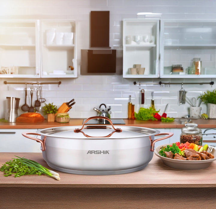 Arshia Stainless Steel Shallow Pan with 2 Lids 30cm