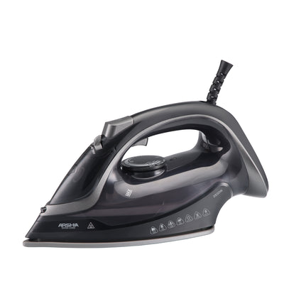 Arshia Steam Iron – 2830W Black & Silver, Auto Shut-Off, Anti-Drip, Dual Soleplate