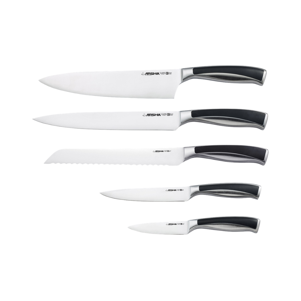 Arshia 6-Piece Stainless Steel Knife Set with Wooden Block – Professional Kitchen Knives Set, Ultra Sharp Chef Knife Set for Home & Kitchen