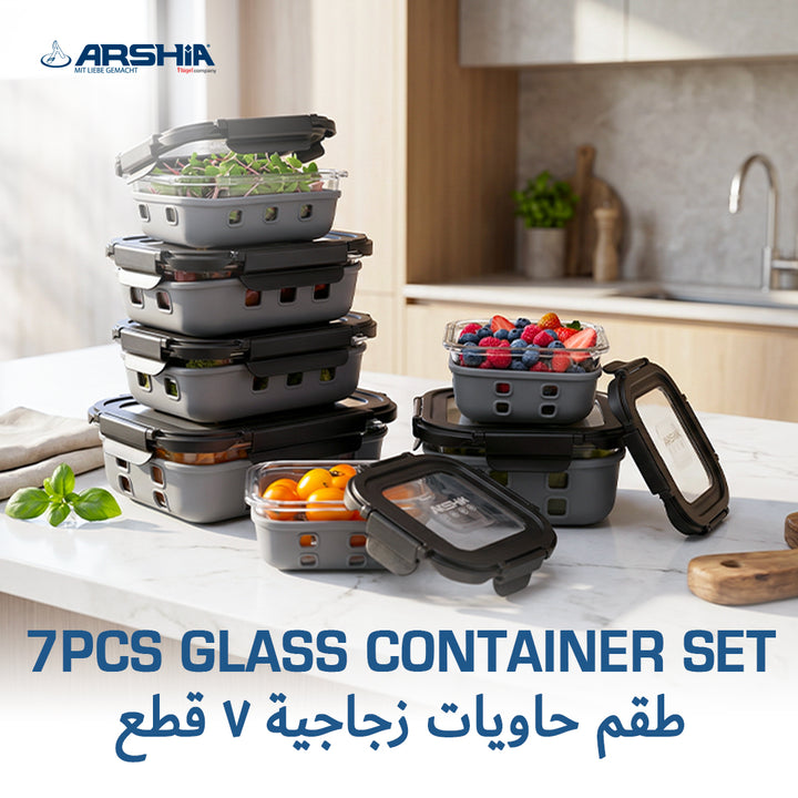 Arshia 12-Piece Tempered Glass Food Storage Container Set | Airtight Glass Containers with Stainless Steel Lids