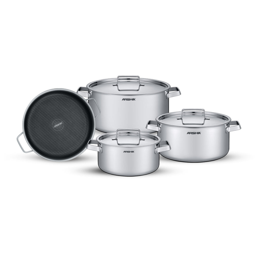 Arshia 8-Piece Tri-Ply Stainless Steel Cookware Set | Premium Fast-Heating Cookware for Every Kitchen