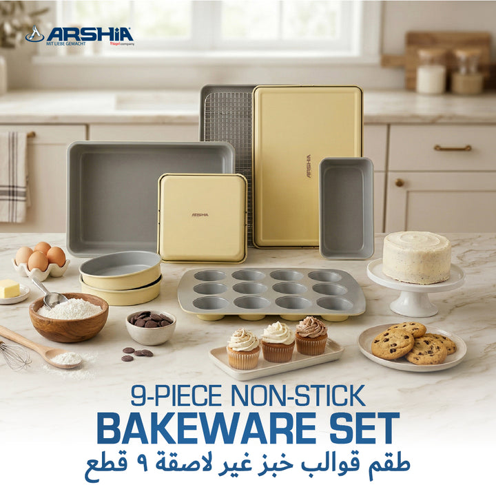 Arshia 9-Piece Premium Non-Stick Bakeware Set – Carbon Steel with Ceramic Coating for Perfect Baking