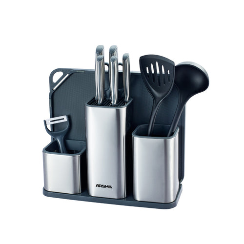 Arshia 11-piece Steel Knife Set with Cutting Board and Knife Stand