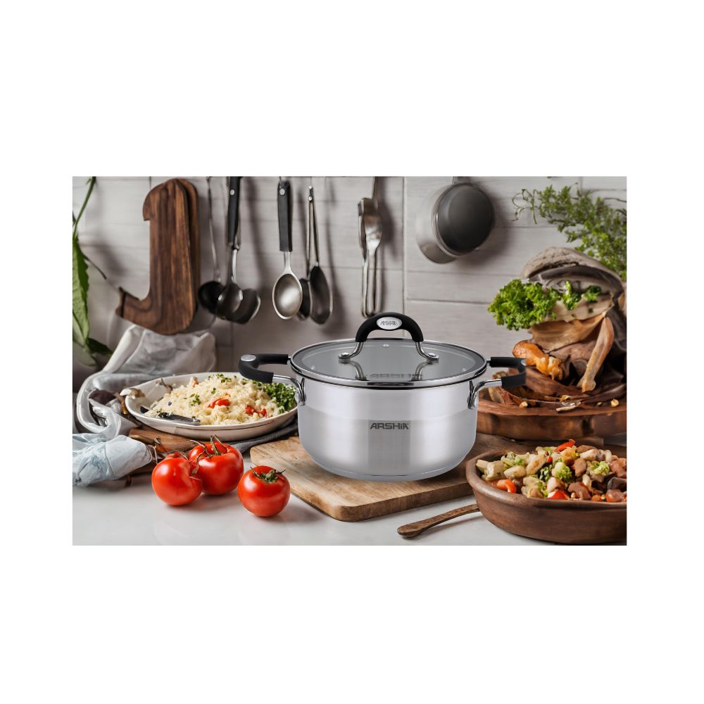 Arshia 32 cm Stainless Steel Casserole with 2 lids