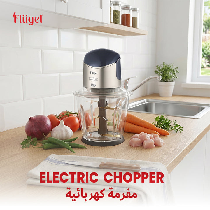 Flügel 1.5L Electric Chopper – 6 Titanium Blades, 500W, Glass Jar, One-Touch Operation