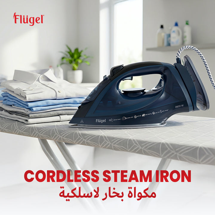 Flügel Cordless Steam Iron – 2600W High-Performance Wireless Iron with Anti-Drip, Anti-Calc & Strong Steam Burst Technology