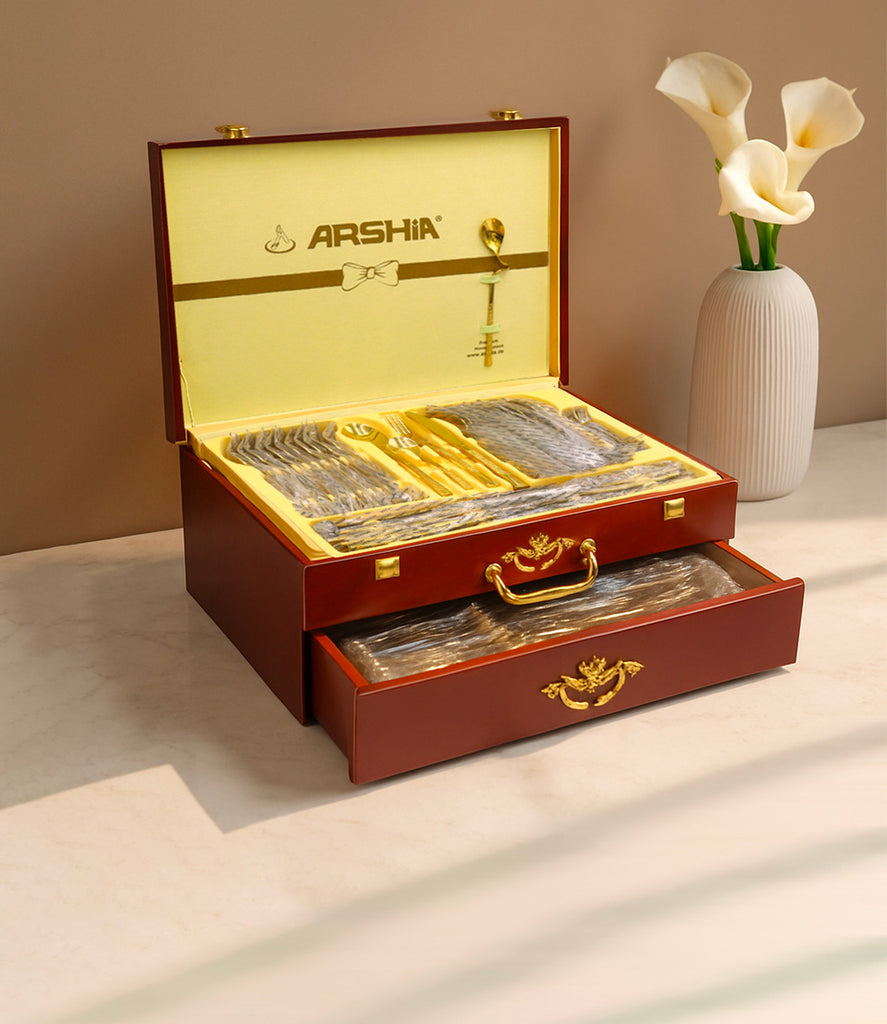 Arshia 86pcs Silver Cutlery Set with Wooden Box