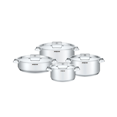 Arshia 8-Piece Stainless Steel Cookware Set – 3-Layer Base, Heat-Resistant Handles, Induction Compatible