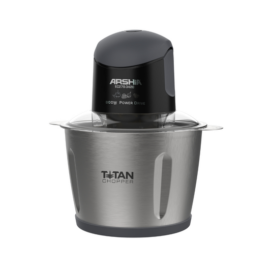 Arshia Electric Chopper 3L (Black) – 600W Food Chopper with Two Bowls, Titanium Blades & Safety Switch