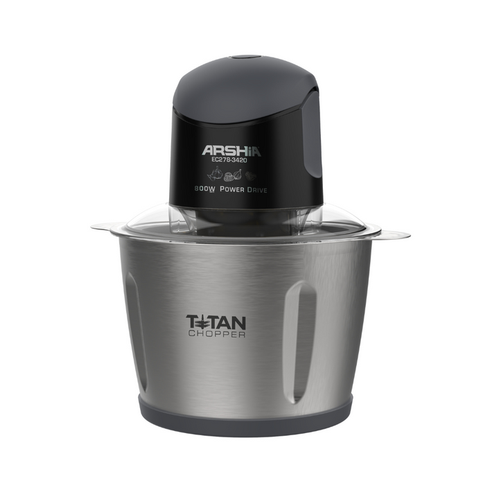 Arshia Electric Chopper 3L (Black) – 600W Food Chopper with Two Bowls, Titanium Blades & Safety Switch