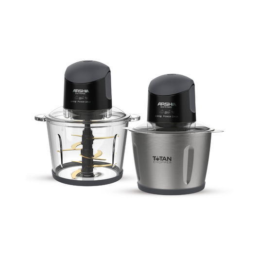 Arshia Electric Chopper 3L (Black) – 600W Food Chopper with Two Bowls, Titanium Blades & Safety Switch