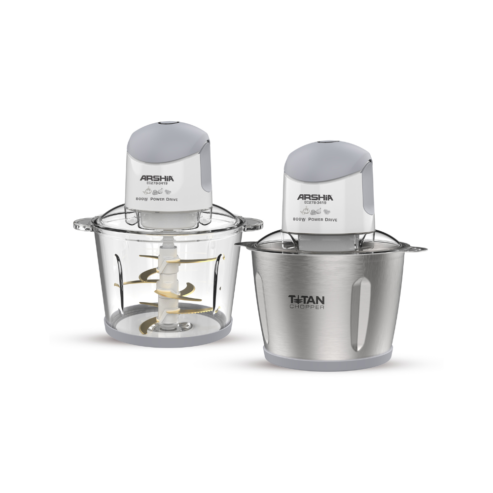 Arshia Electric Chopper 3L (White) with Two Versatile Bowls