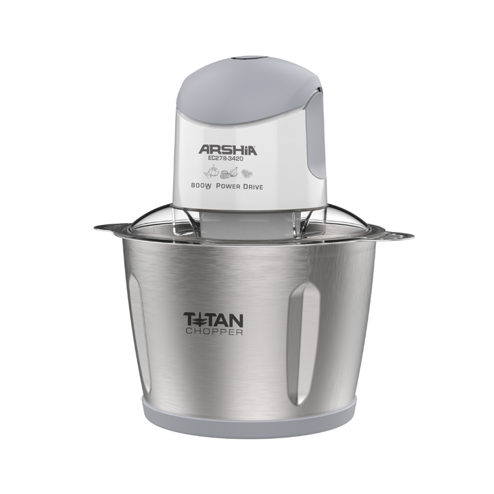 Arshia Electric Chopper 3L (White) – 600W Food Chopper with Two Bowls, Titanium Blades & Safety Switch