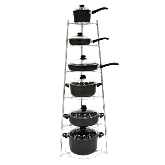 ARSHIA 6-Level Chrome Cookware Rack – 1.3m Stainless Steel Stand for Pots & Pans, Easy Install