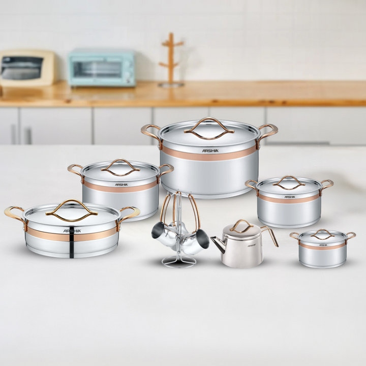 Arshia Stainless Steel Cookware Set 16Pcs Rose Gold