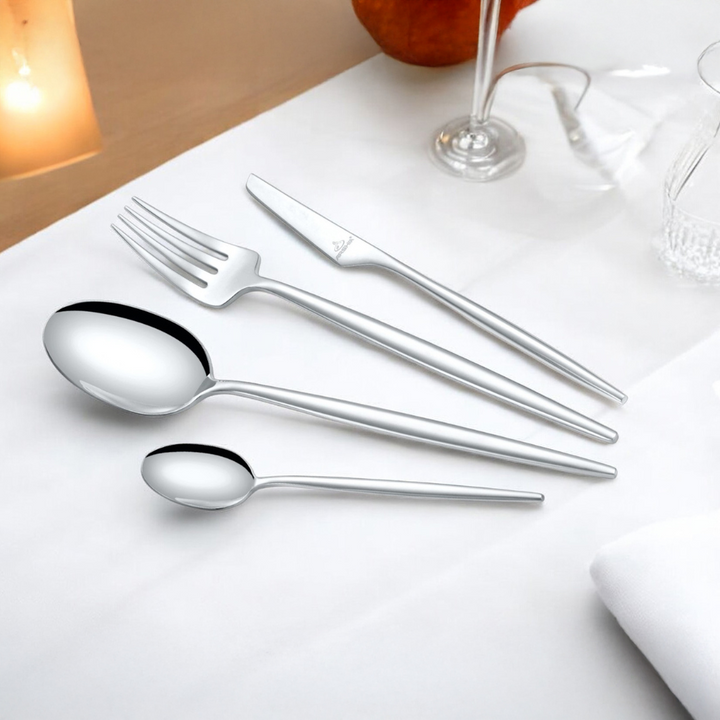 Arshia 95-Piece Silver Matte Cutlery Set – Dual-Tone 18/10 Stainless Steel, Elegant Full Dining Set for 18 Guests