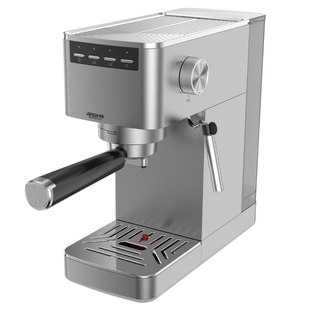 Arshia Espresso Machine EM050 Arshia Espresso Machine EM050 – 20 Bar Pressure, 1100W Power, 1.5L Water Tank, Dual Filter System