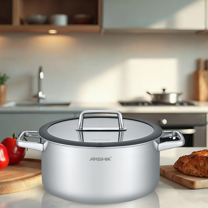 Arshia Cookwares Casserole & Pots Stainless Steel Non-Stick 18cm Tri-Ply Stainless Steel Casserole Premium Quality