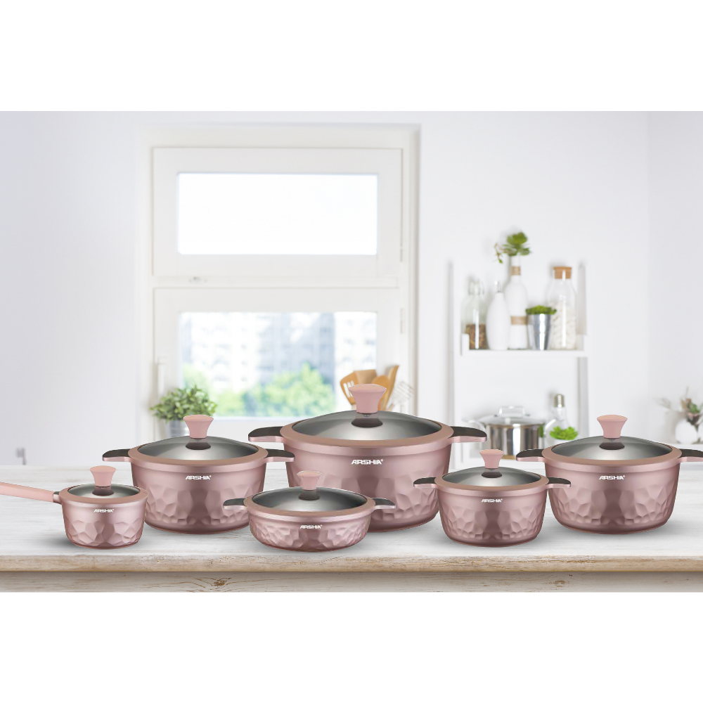 Arshia Die-Casted Aluminium  Pink Diamond Cookware  12pcs CO110-2969