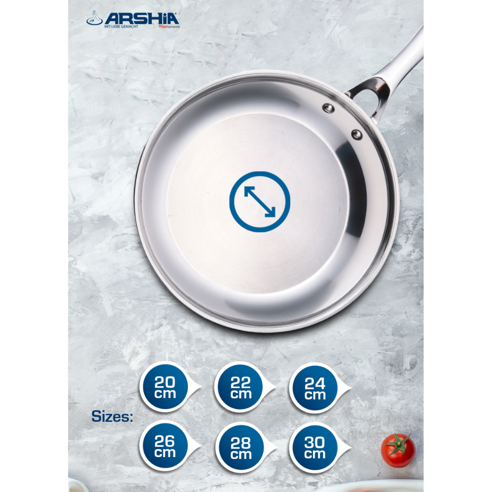 Arshia 26cm Tri-Ply Stainless Steel Fry Pan