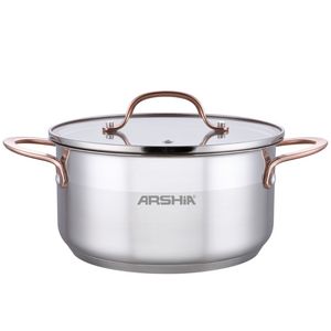 Arshia 20cm Stainless Steel Casserole with Dual Lids – Polished Finish & Aluminum Base