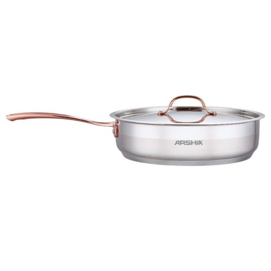 Arshia 28cm Stainless Steel Fry Pan with Dual Lids – Mirror Finish & Aluminum Base
