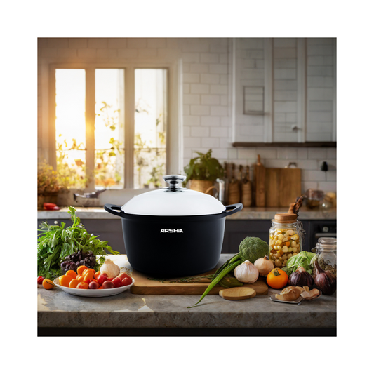 Arshia 24cm Die-Cast Aluminum Casserole – Teflon Non-Stick, Tempered Glass Lid, Heat-Resistant Handles