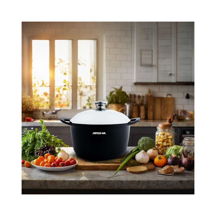Arshia 24cm Die-Cast Aluminum Casserole – Teflon Non-Stick, Tempered Glass Lid, Heat-Resistant Handles