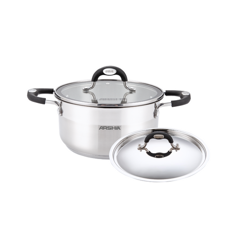 Arshia Stainless Steel Casserole with 2 lids 28cm