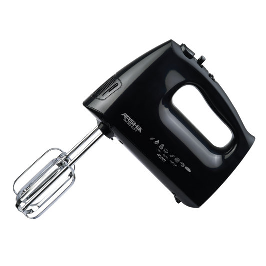 Arshia Hand Mixer – 400W, 5-Speed Settings, Dough Hooks & Beaters Included – Black