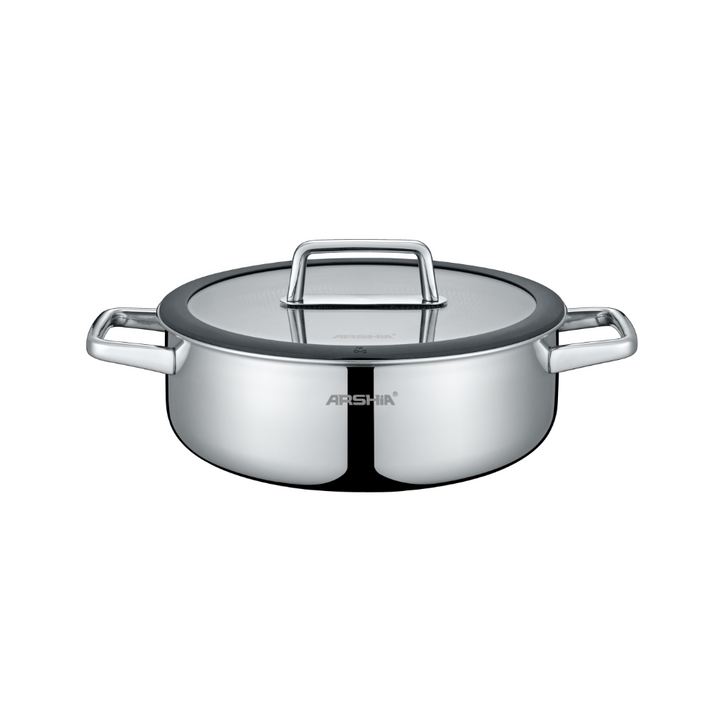 Arshia Cookwares Pans Shallow Pan Triply Stainless Steel Shallow pan with Lid 28cm Premium Quality