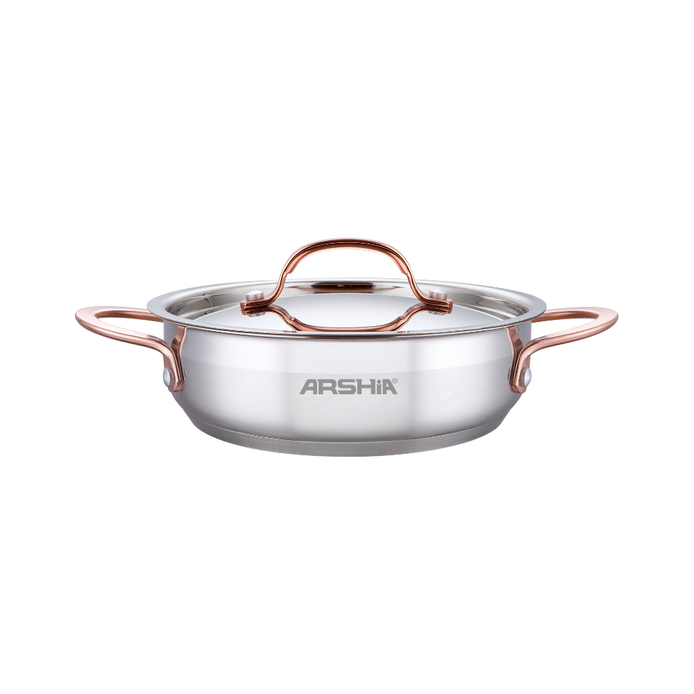 Arshia Stainless Steel Double Handle Frypan With 2Lid 28cm