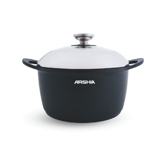 Arshia 24cm Die-Cast Aluminum Casserole – Teflon Non-Stick, Tempered Glass Lid, Heat-Resistant Handles