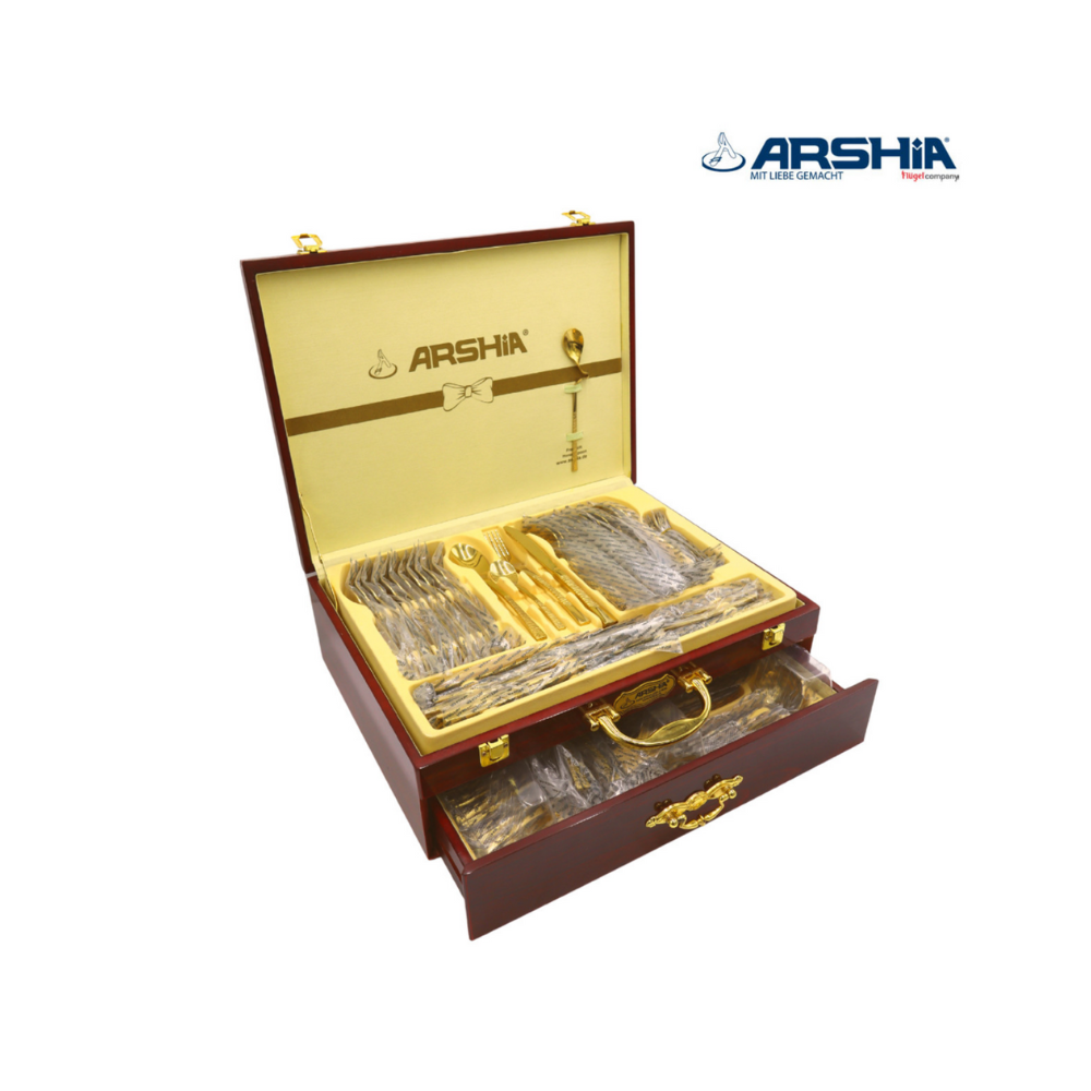 Arshia 86-Piece Gold & Silver Cutlery Set – Premium 18/10 Stainless Steel Flatware | Elegant Luxury Tableware for Dining & Entertaining