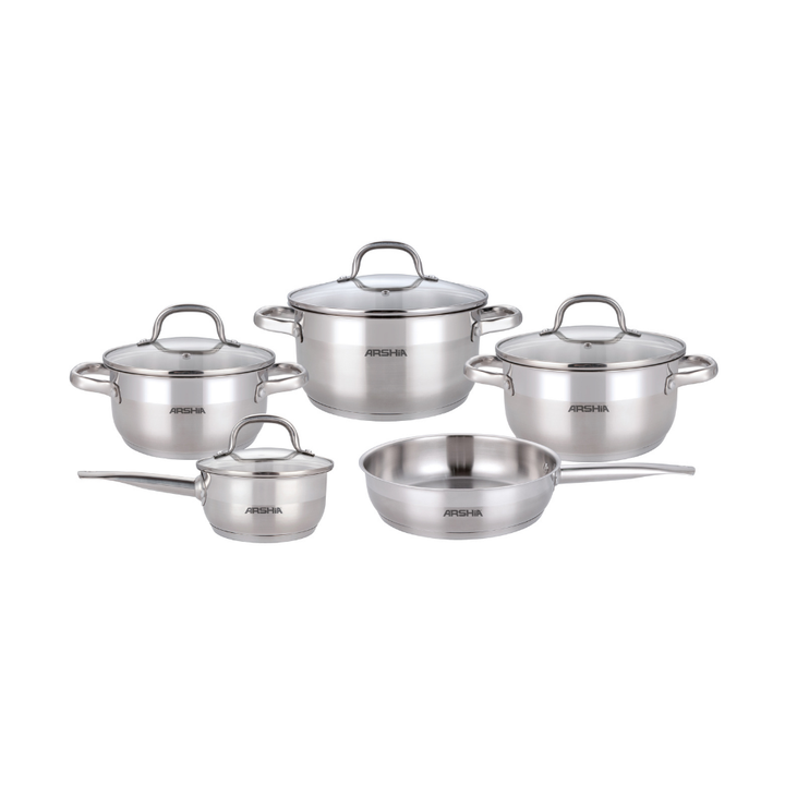 Arshia 9-Piece Stainless Steel Cookware Set with Glass Lid